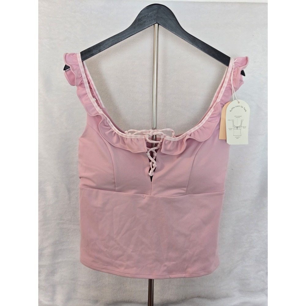 NWT Blogilates Pink Ruffled Tank With Front Tie. Size XL.